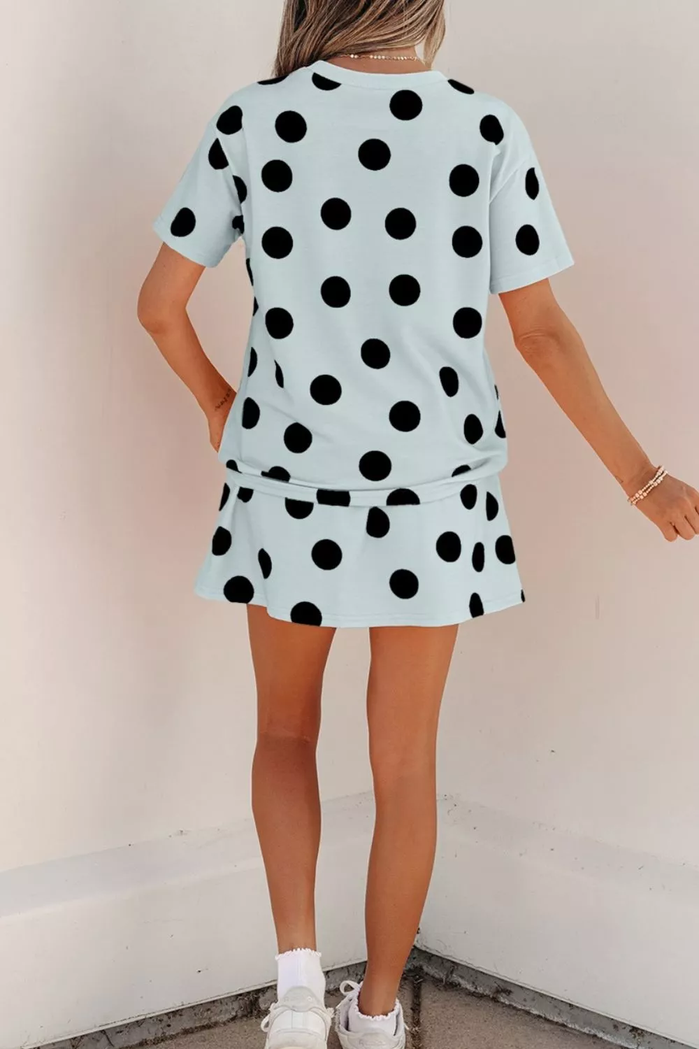 Polka Dot Short Sleeve Top Casual Skort 2pcs Outfit - Image 4