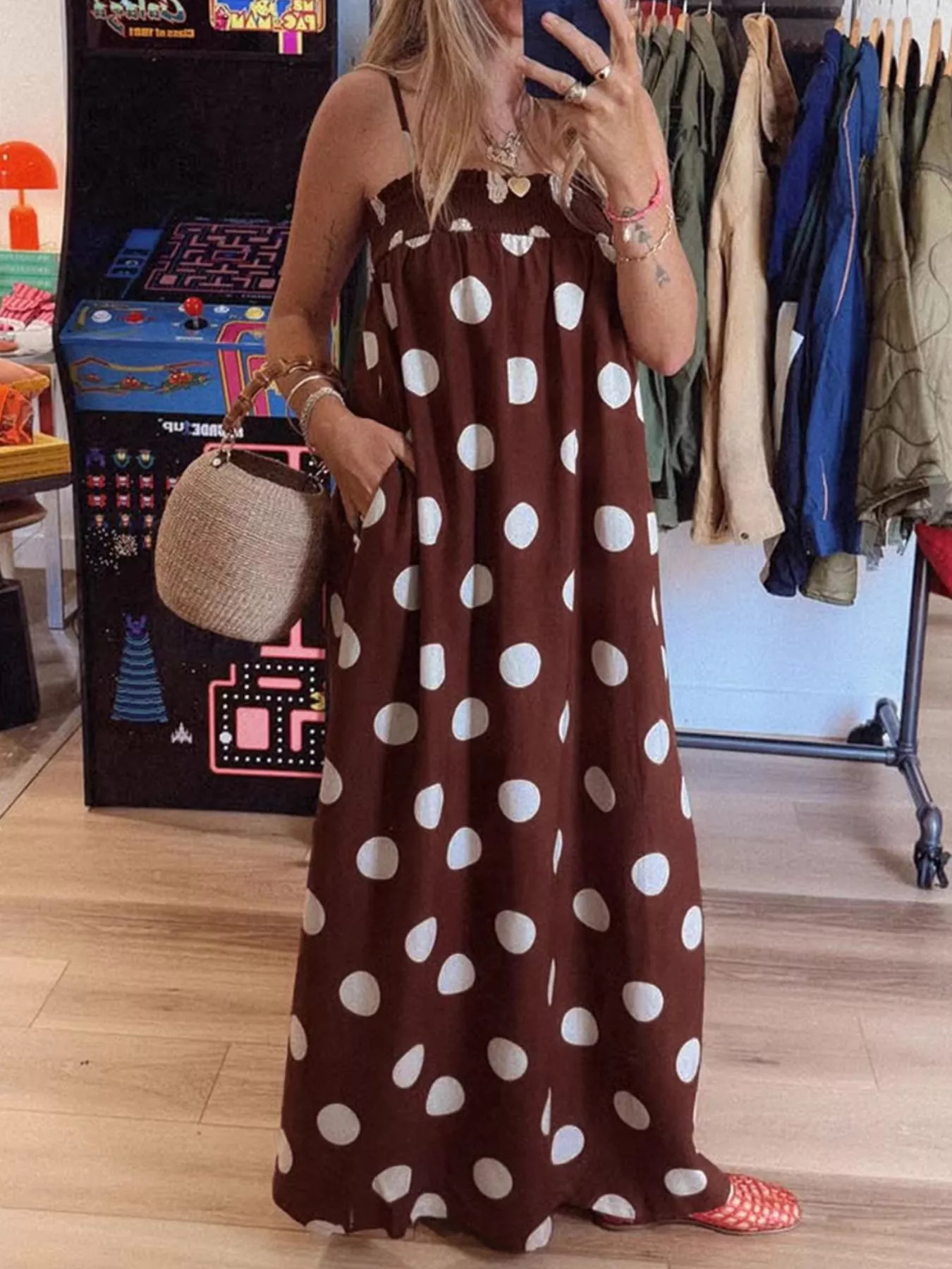 Polka Dot Spaghetti Strap Maxi Dress - Image 11