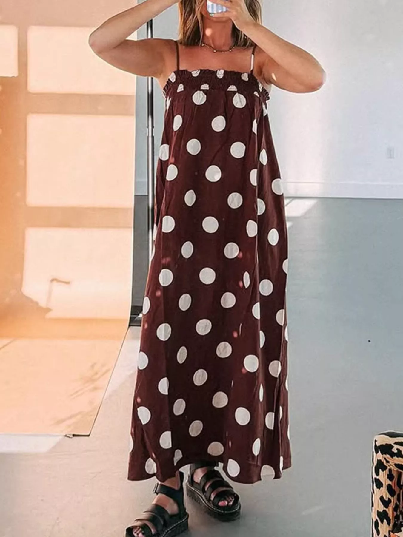 Polka Dot Spaghetti Strap Maxi Dress - Image 9