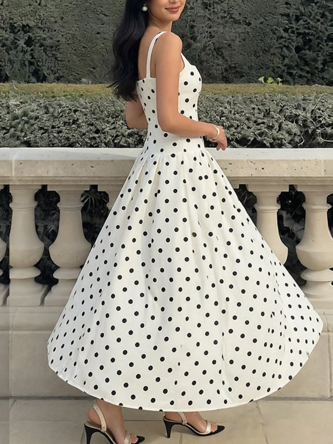 Polka Dot Square Neck Maxi Dress - Image 2