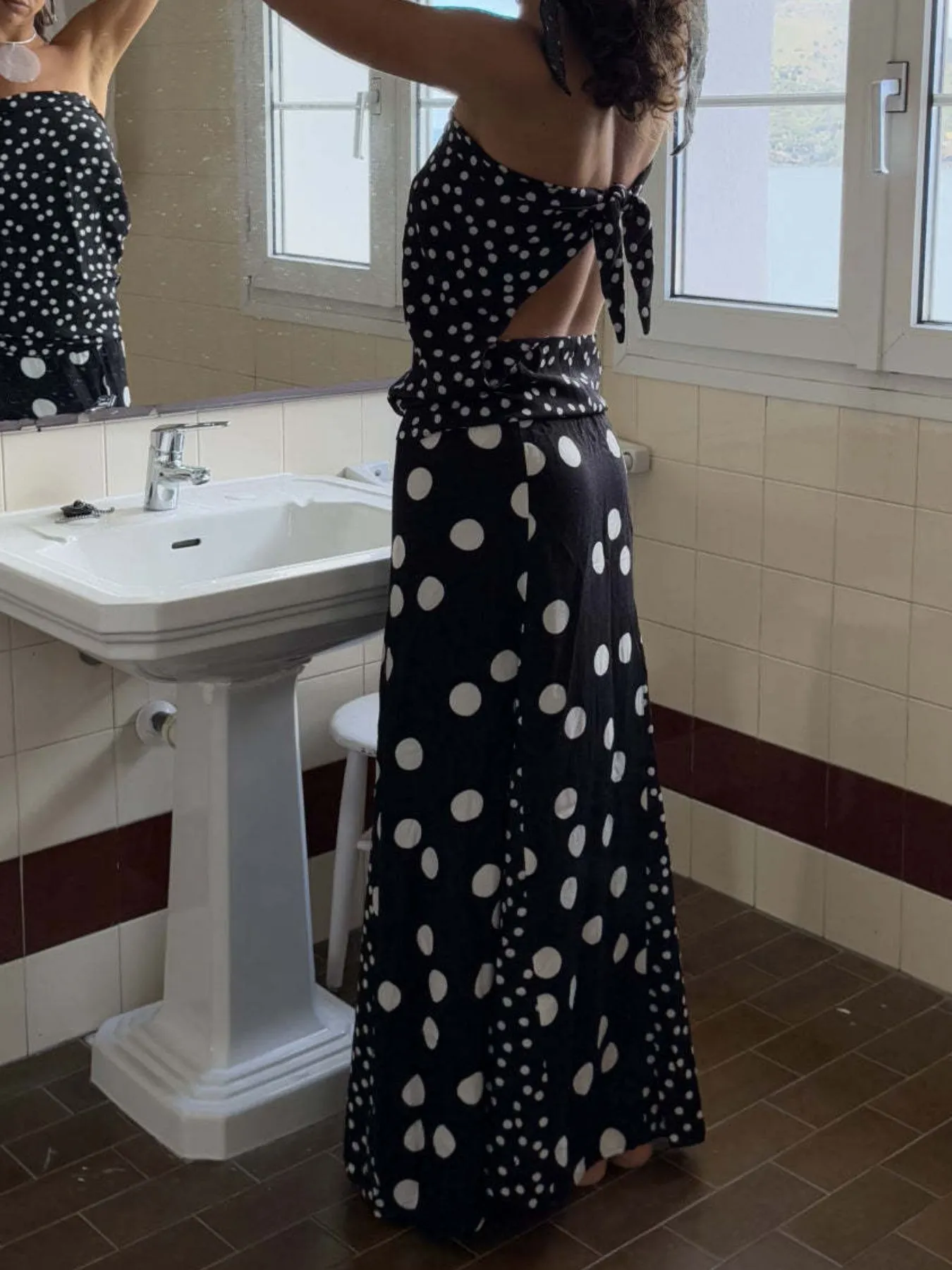Polka Dot Top and Maxi Skirt Set - Image 2