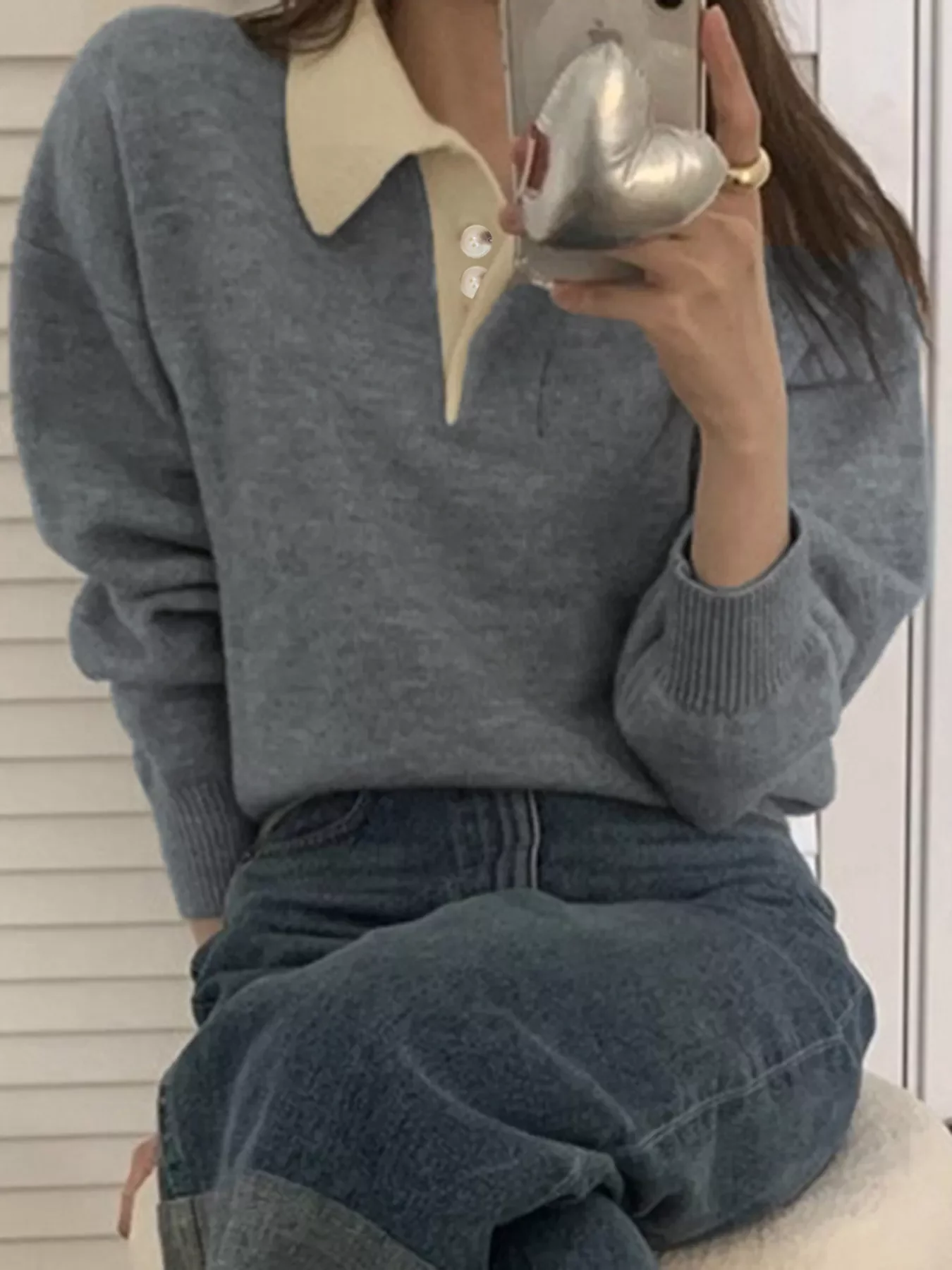 Polo Collar Dropped Shoulder Sweater - Image 8