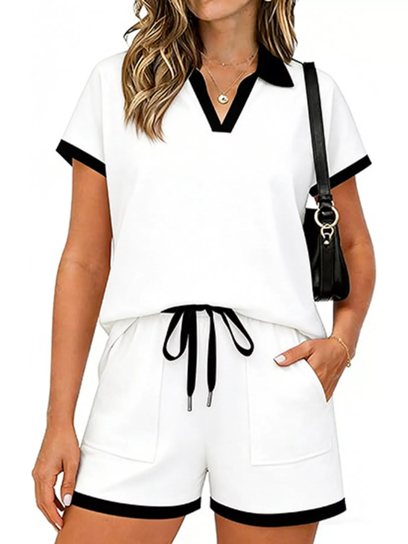 Polo Collar Short Sleeve Top and Shorts Set - Image 10