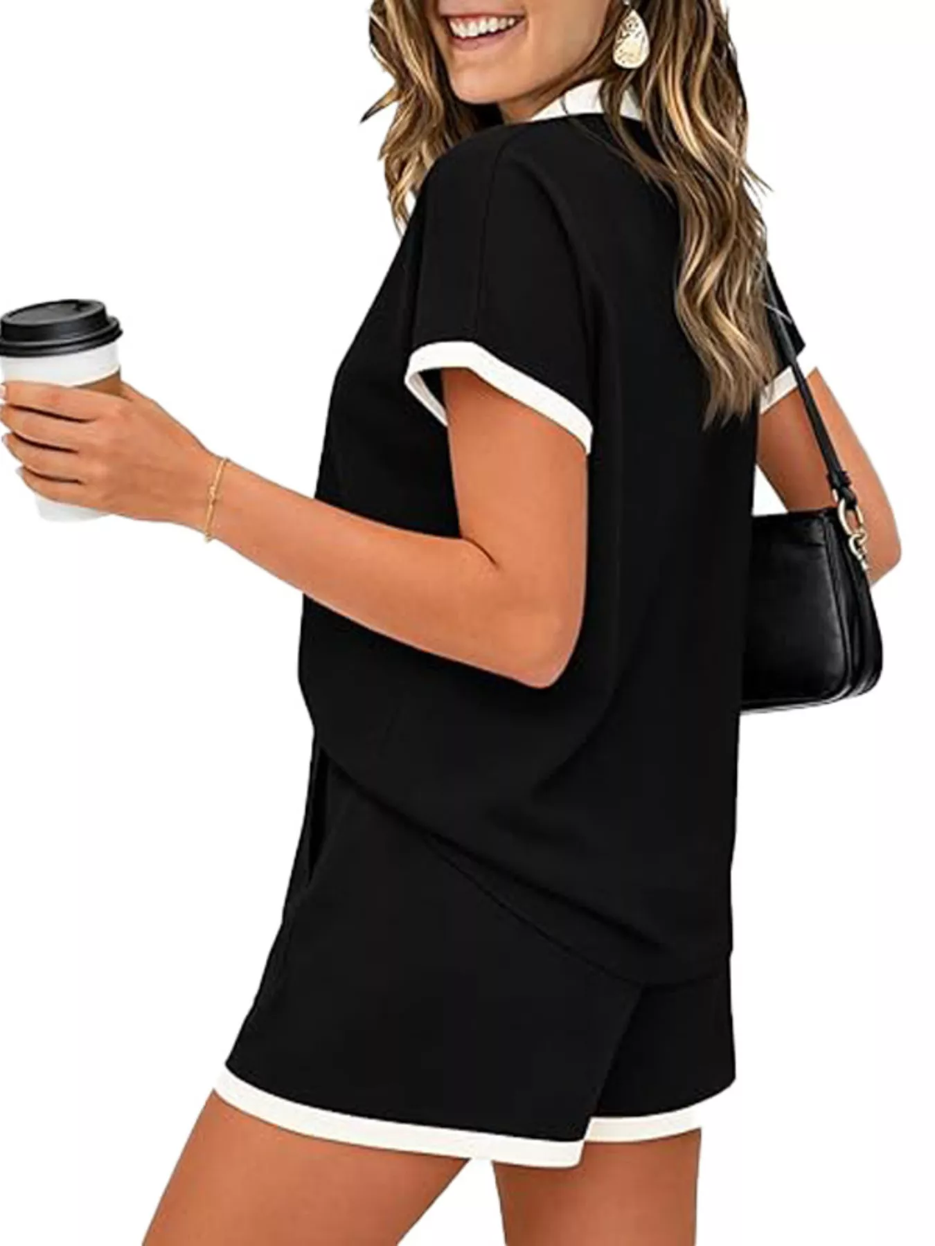 Polo Collar Short Sleeve Top and Shorts Set - Image 16
