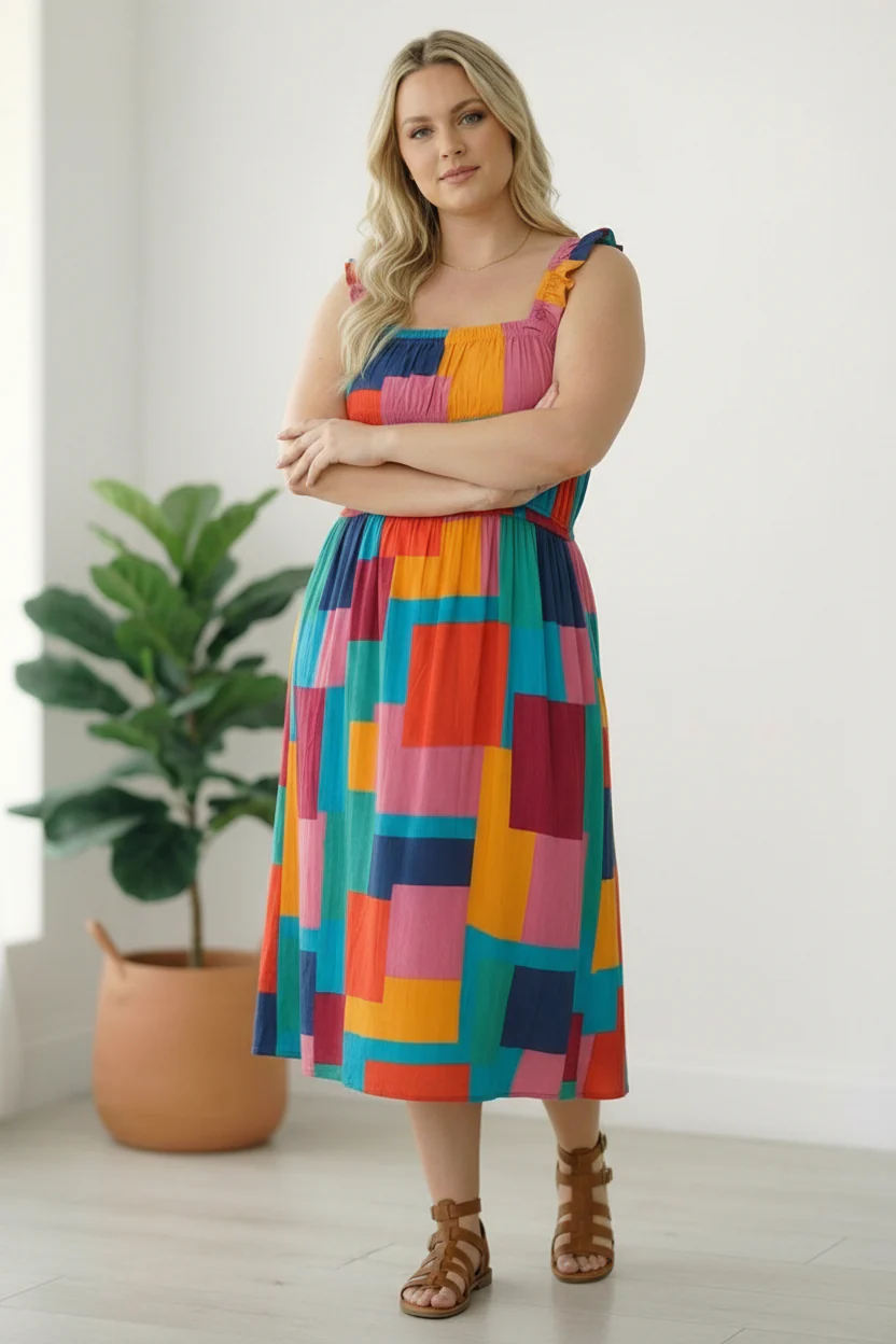 Pop Art Patchwork Midi Dress - Image 5