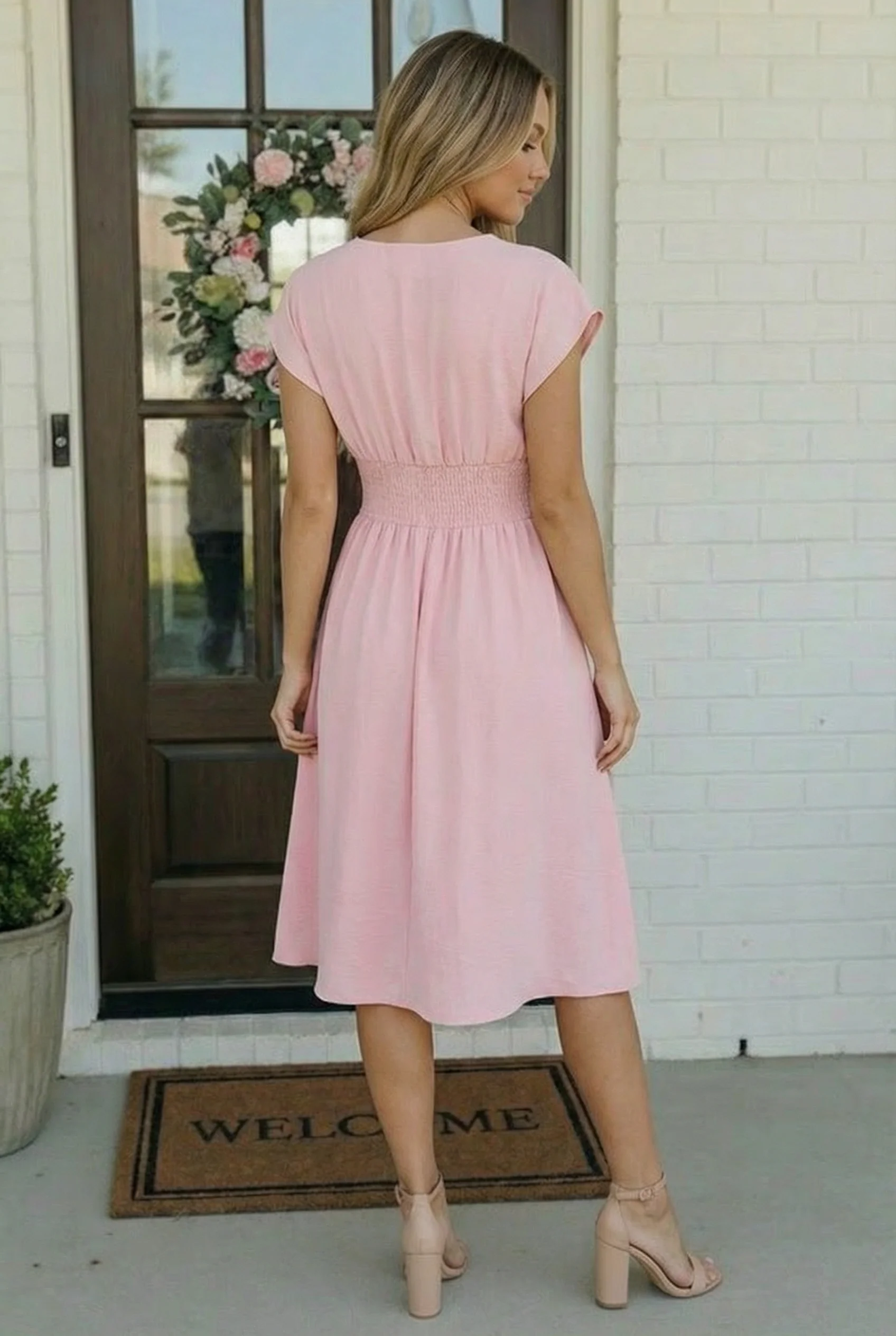Pretty in Pink Flutter Sleeve Midi Dress - Image 6