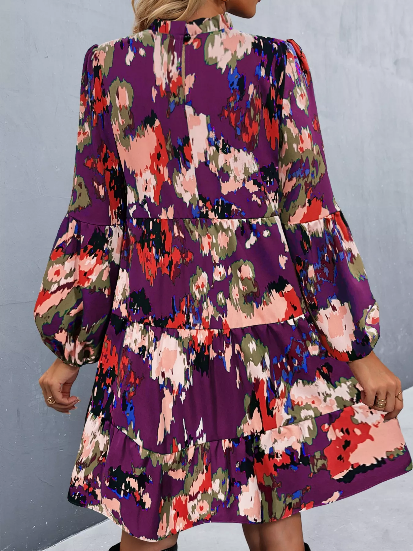 Printed Balloon Sleeve Mini Dress - Image 17