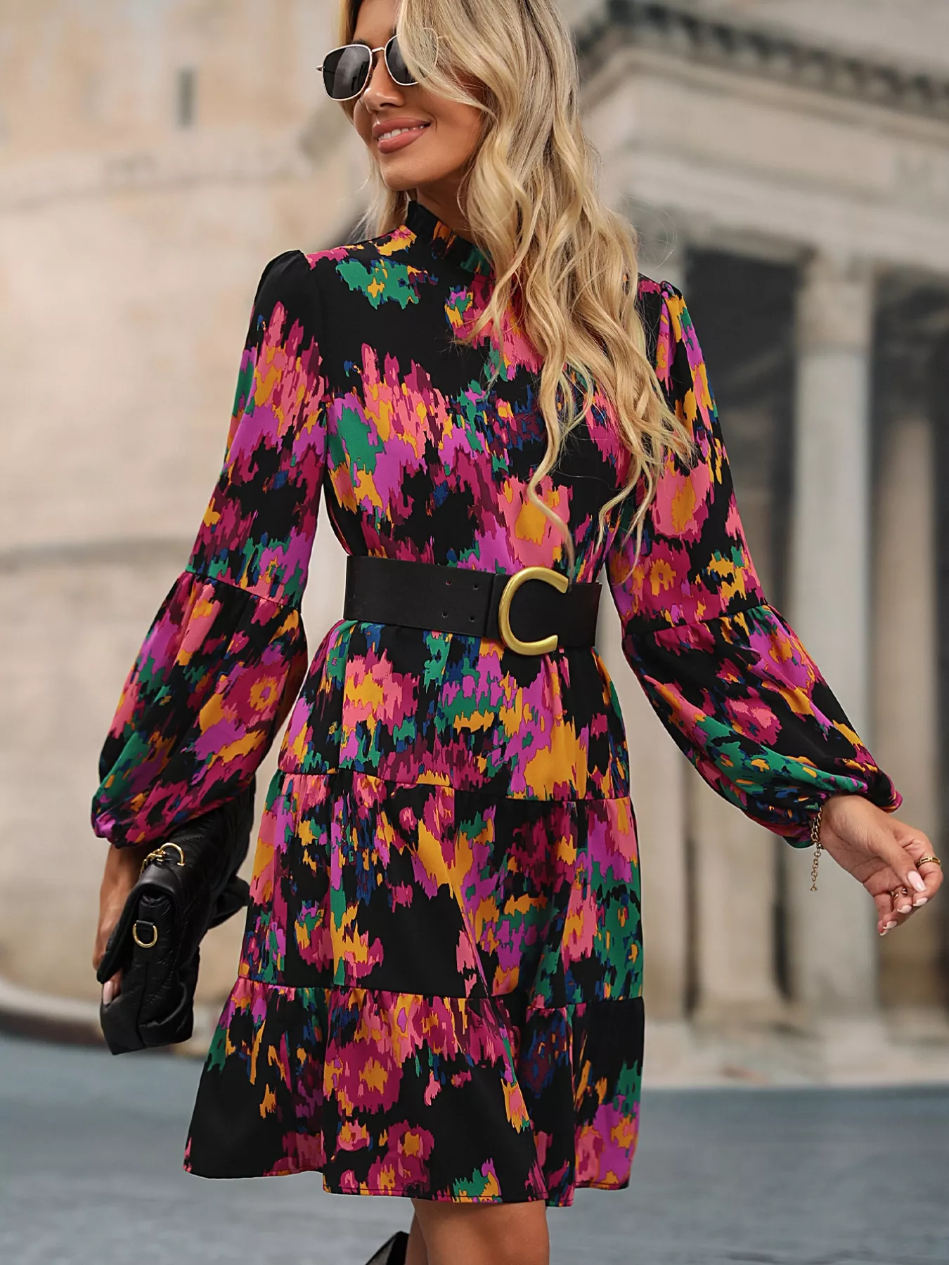 Printed Balloon Sleeve Mini Dress - Image 3