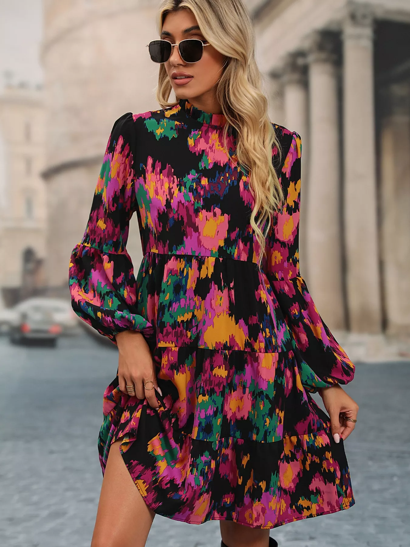 Printed Balloon Sleeve Mini Dress - Image 5