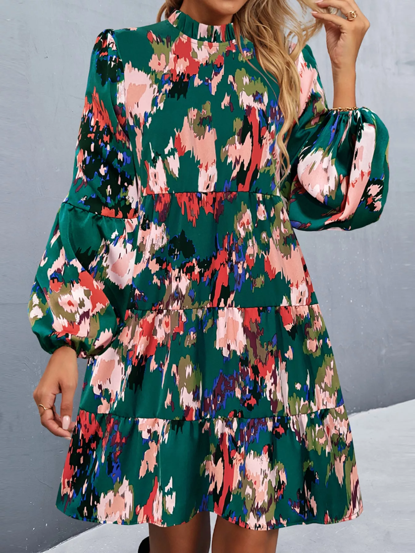 Printed Balloon Sleeve Mini Dress - Image 8