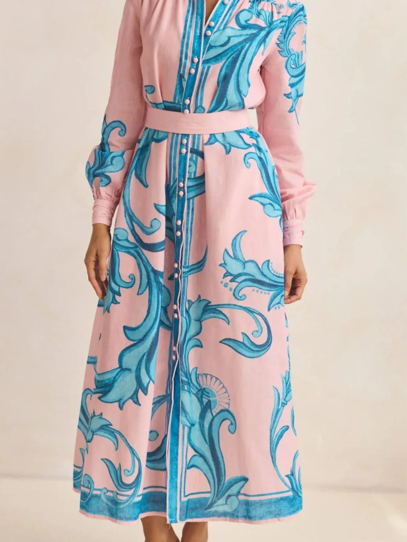 Printed Button Down Belted Shirt Dress - Image 6