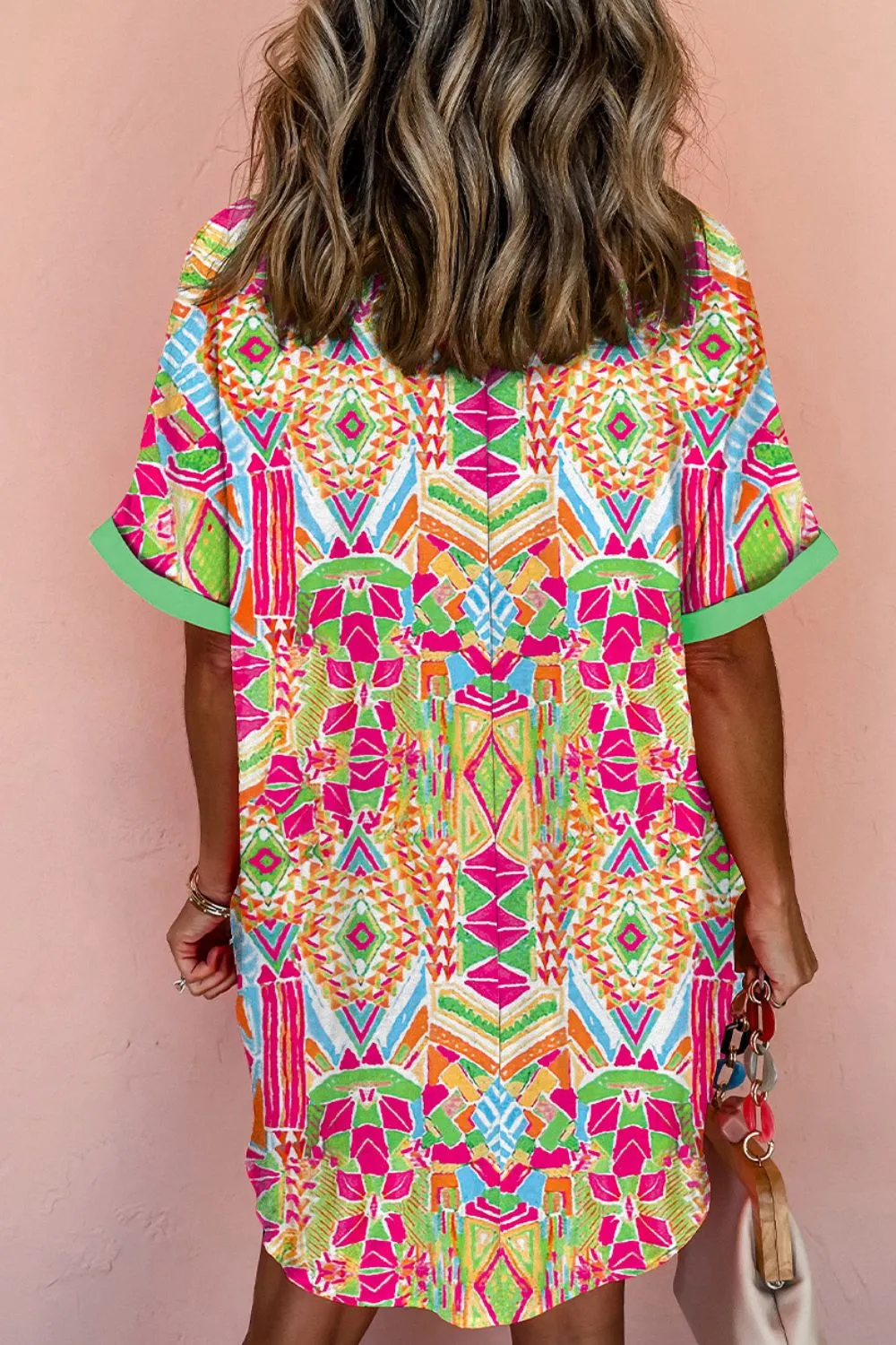 Printed Button Down Short Sleeve Dress - Image 2
