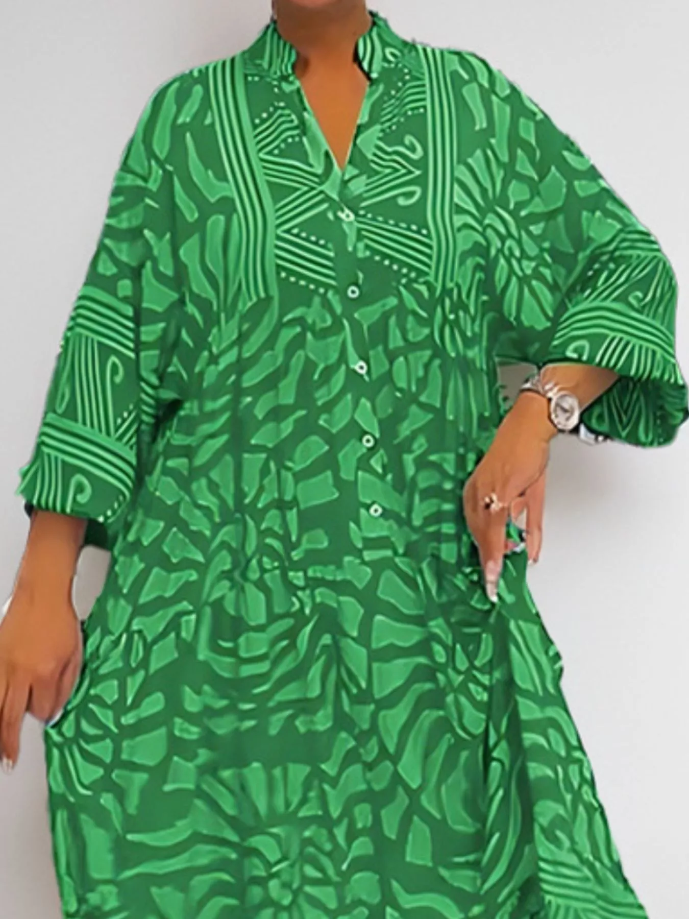 Printed Button Front Midi Dress - Image 11