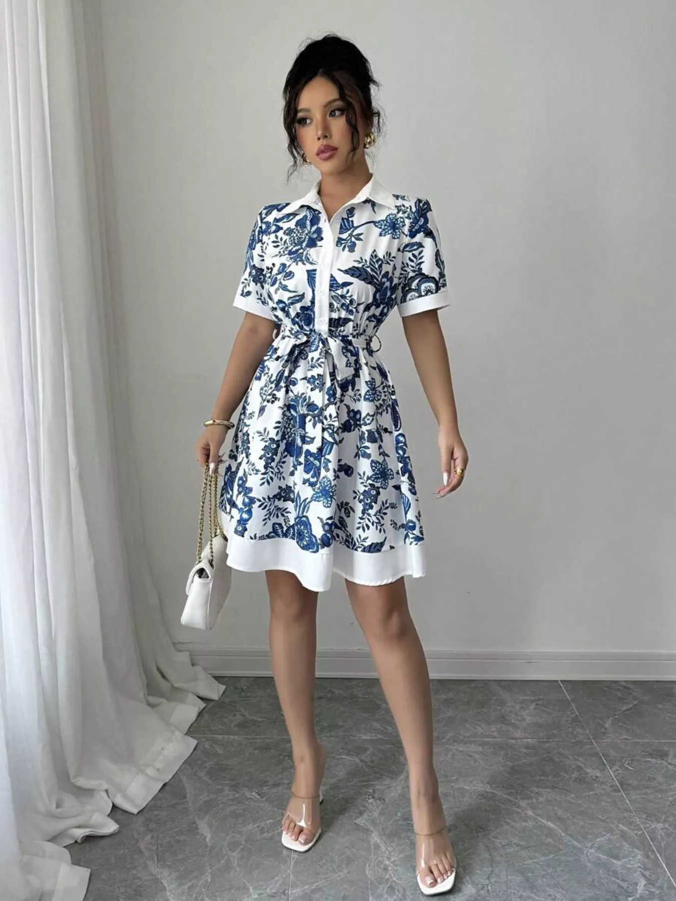 Printed Button Front Mini Dress - Image 4