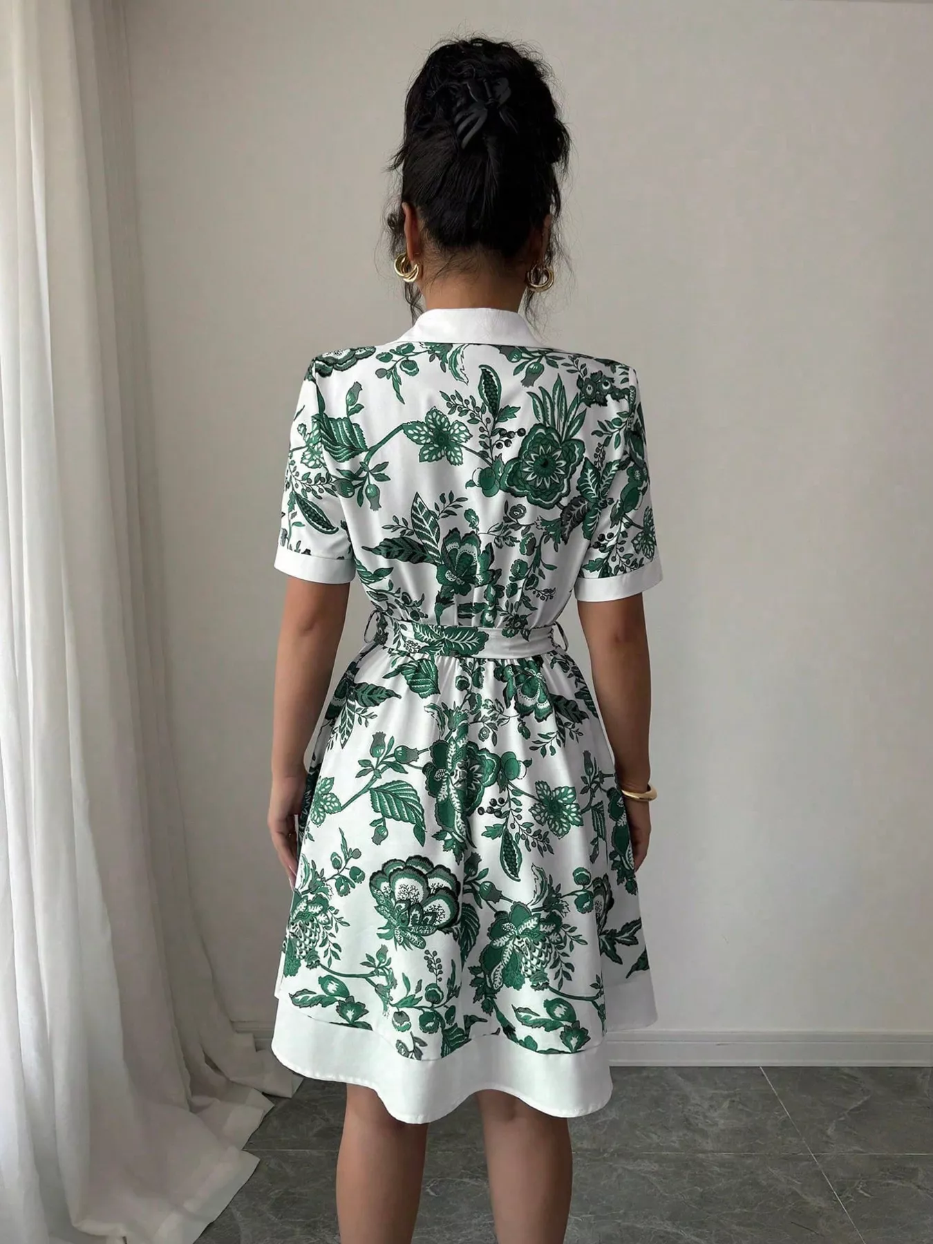 Printed Button Front Mini Dress - Image 9