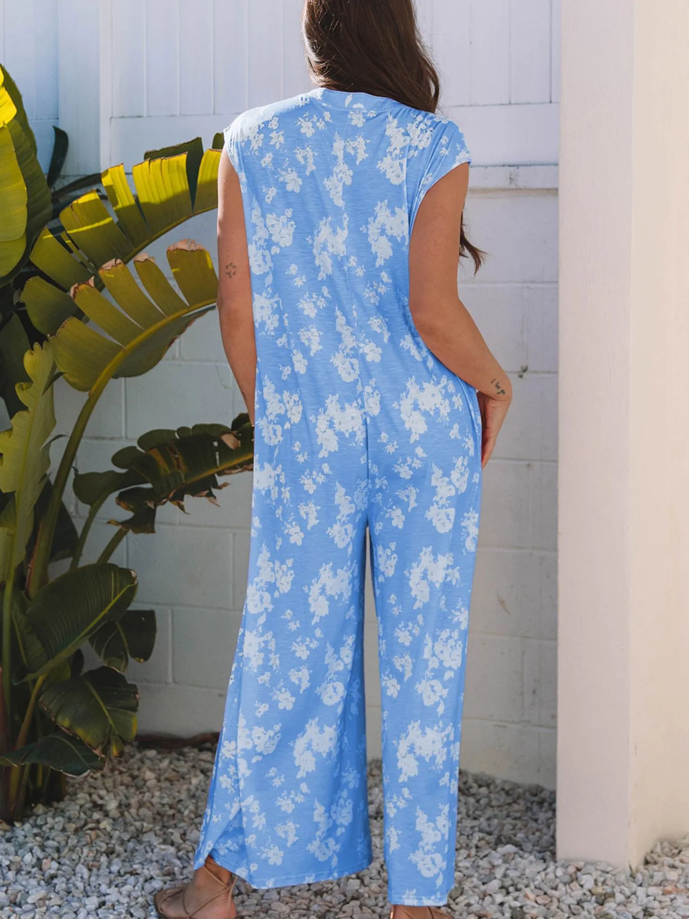 Printed Button-Front Wide Leg Jumpsuit - Image 2