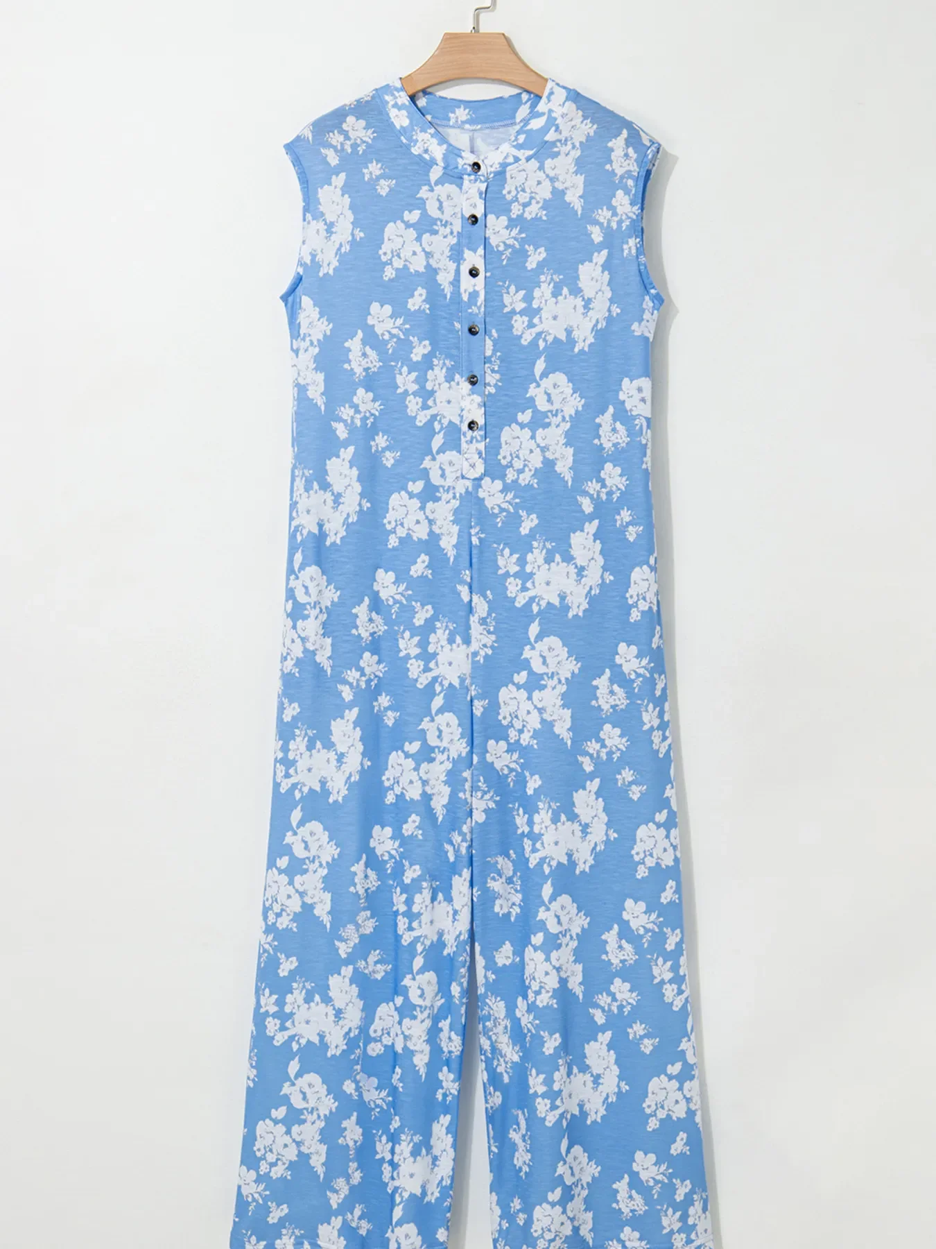 Printed Button-Front Wide Leg Jumpsuit - Image 5