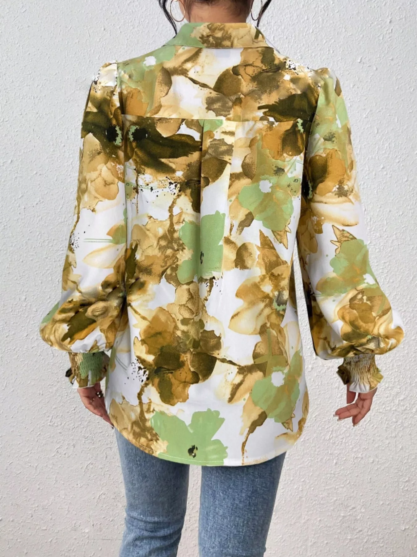 Printed Button Up Lantern Sleeve Shirt - Image 15