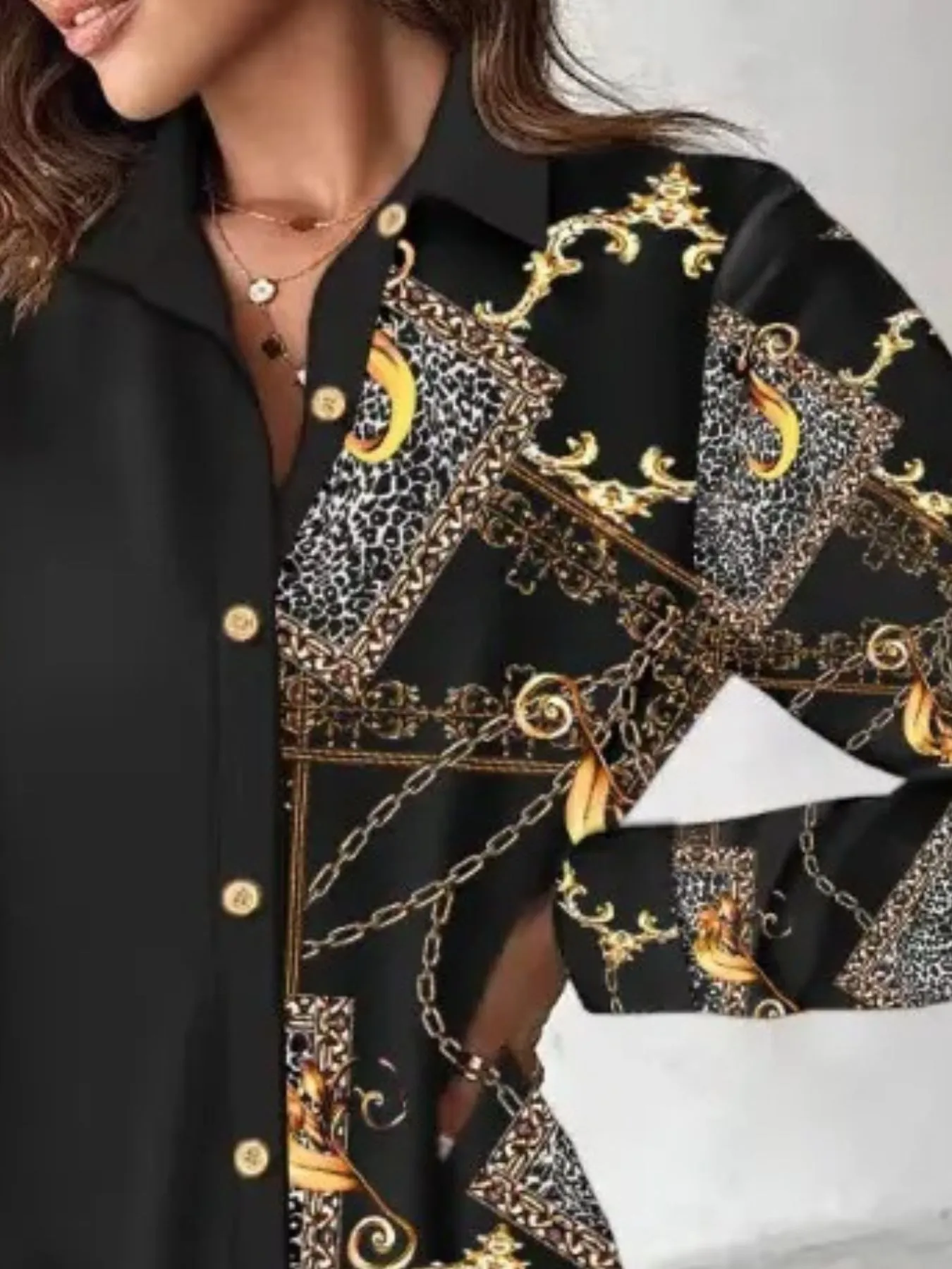 Printed Button Up Long Sleeve Shirt Dress - Image 8