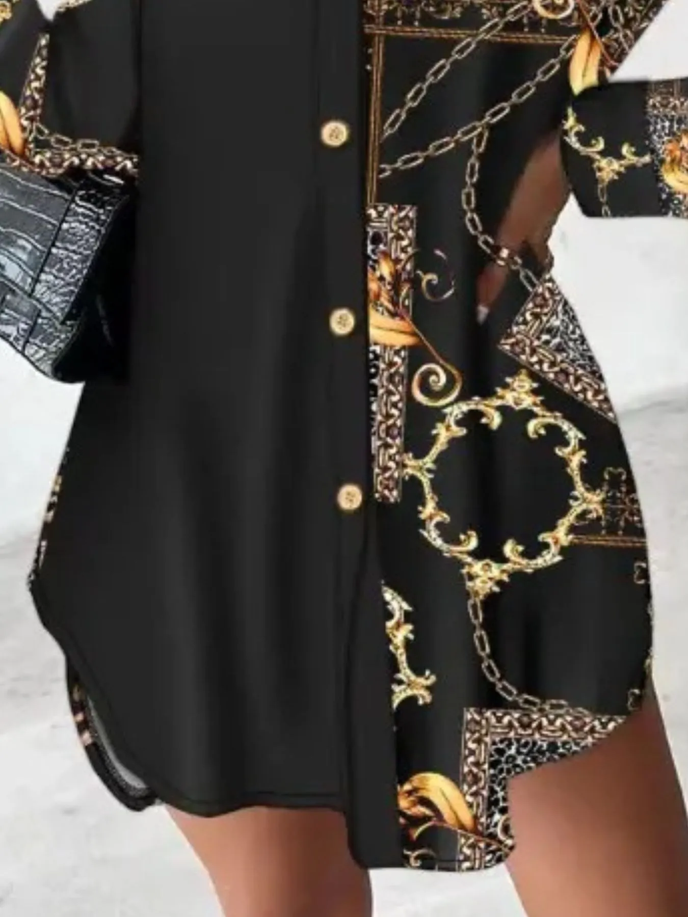 Printed Button Up Long Sleeve Shirt Dress - Image 9