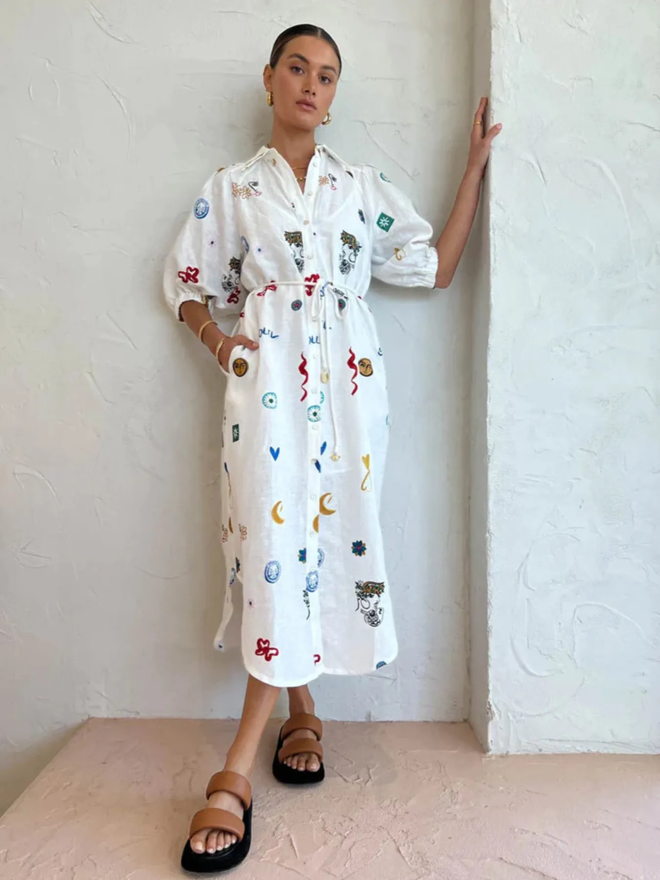 Printed Button Up Midi Shirt Dress - Image 7