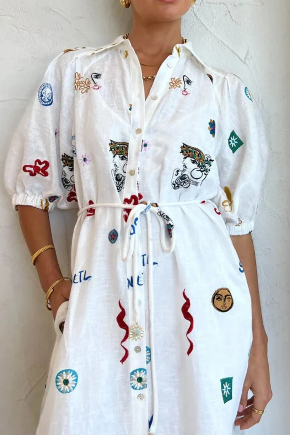 Printed Button-Up Midi Shirt Dress - Image 2