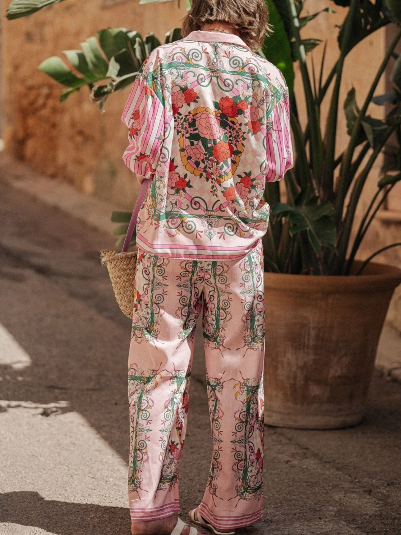 Printed Button Up Shirt and Pants Set - Image 4