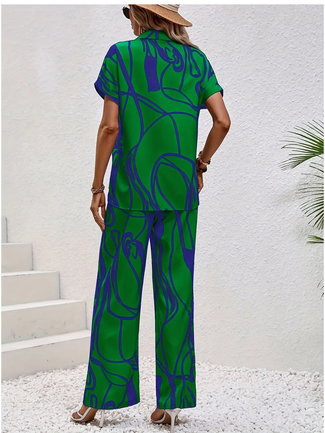 Printed Button Up Shirt and Pants Set - Image 2
