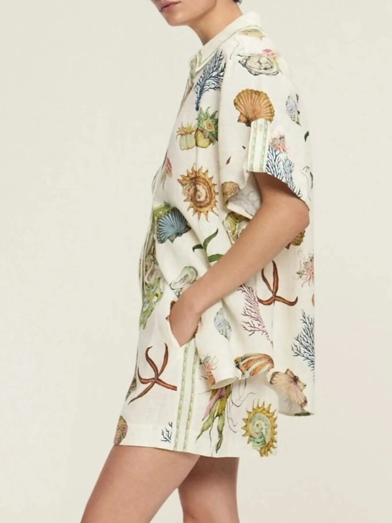 Printed Button Up Shirt and Shorts Set - Image 6