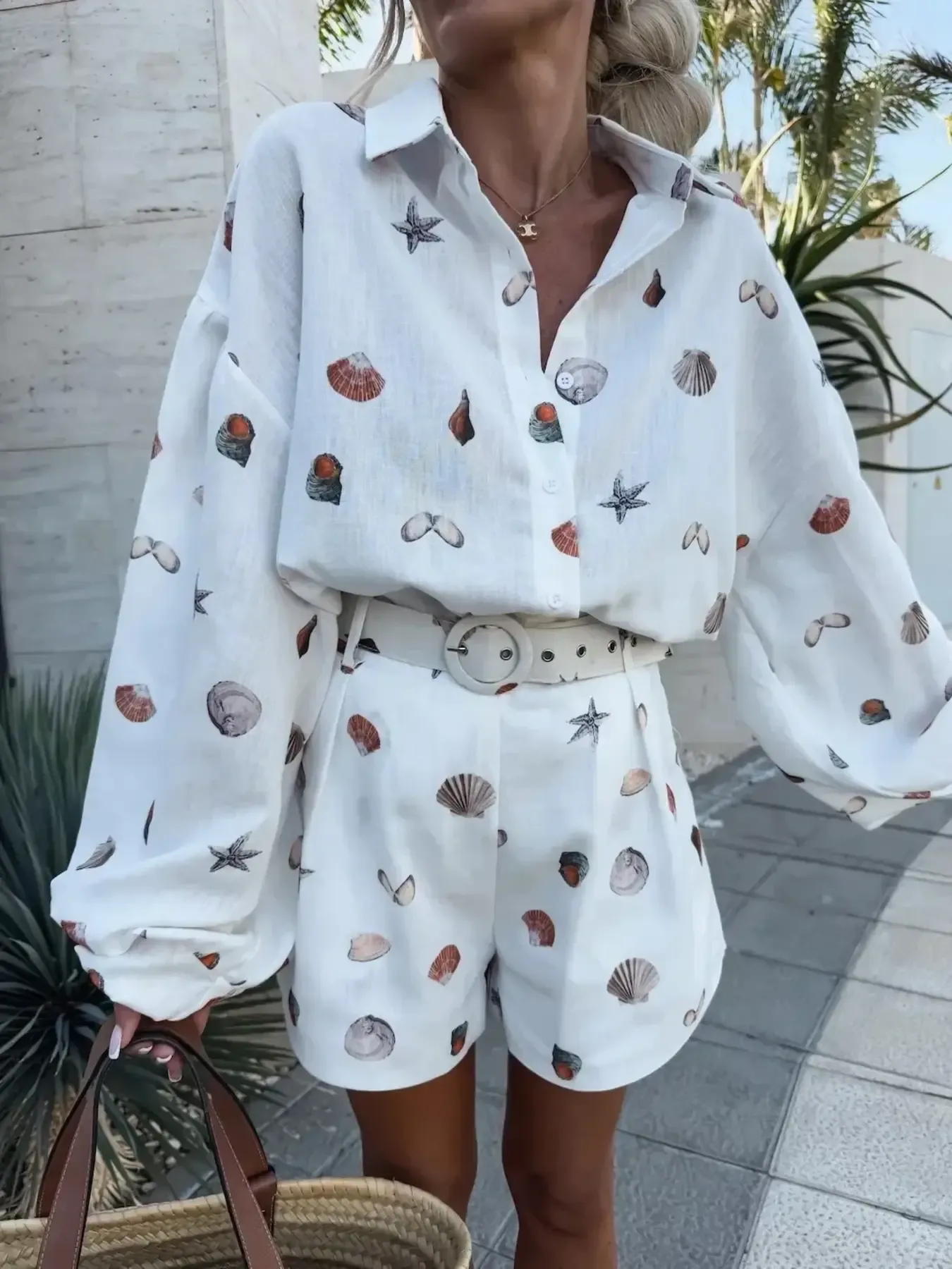 Printed Button Up Shirt and Shorts Set - Image 2