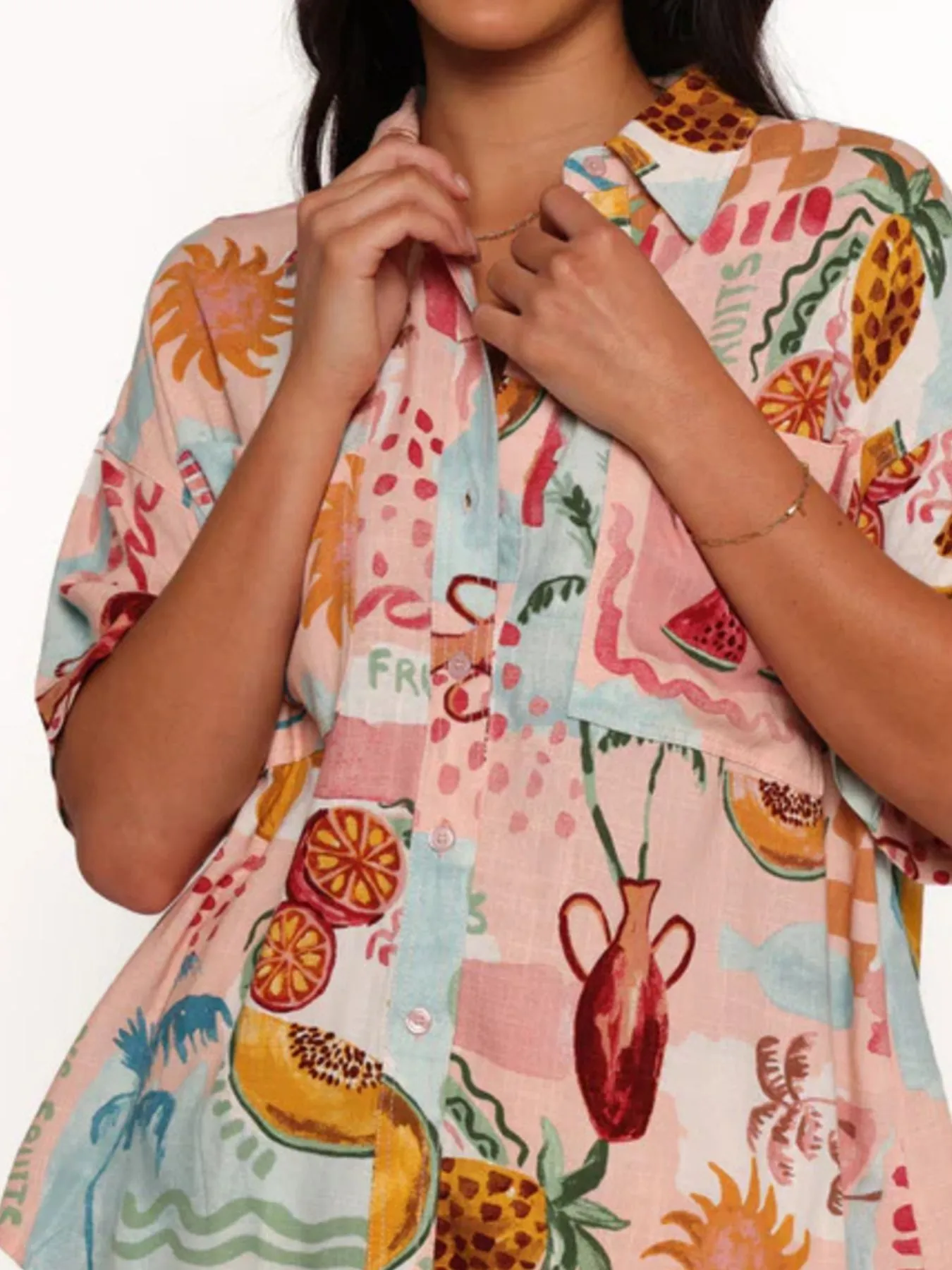 Printed Button Up Shirt and Shorts Set - Image 3