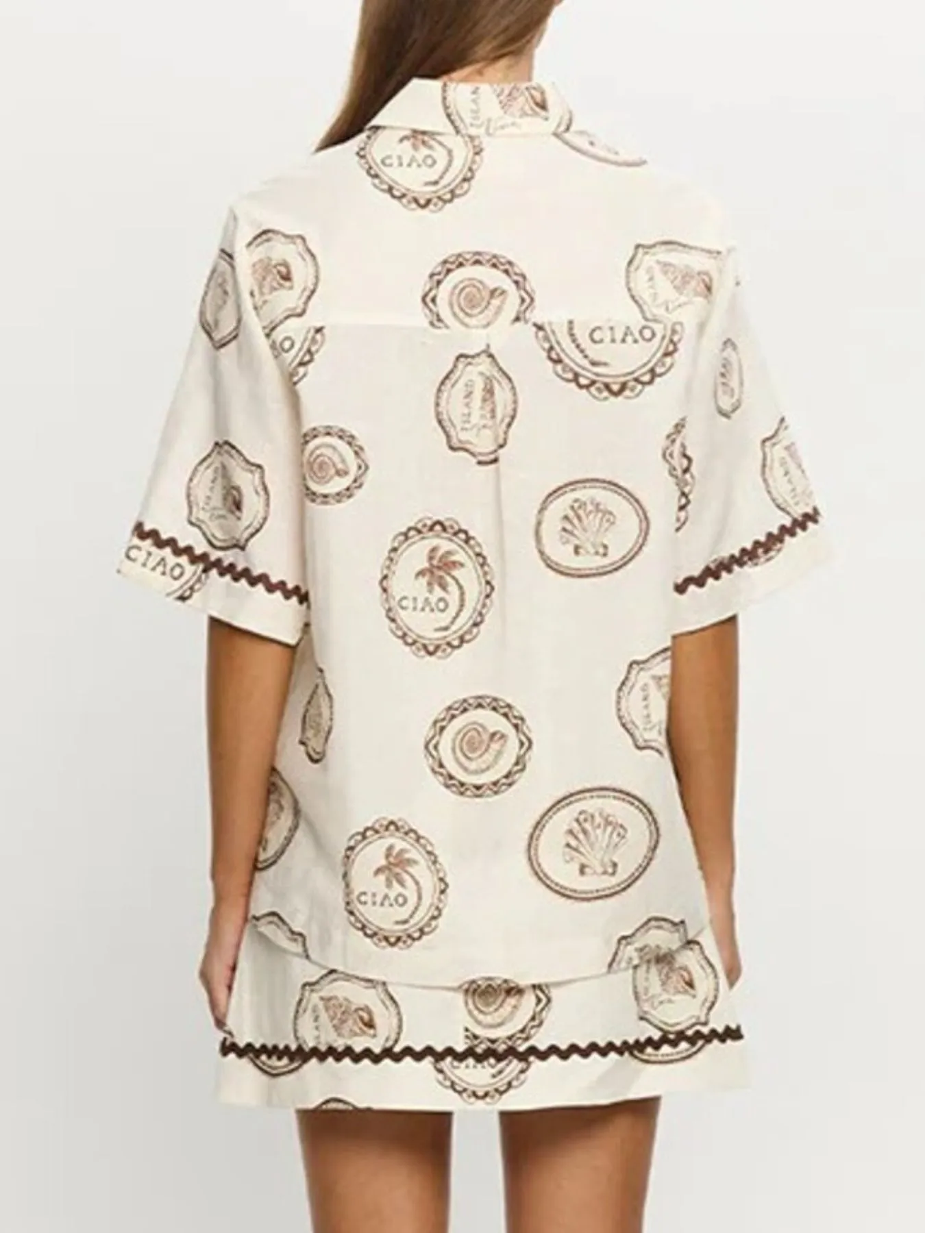 Printed Button Up Shirt and Skirt Set - Image 6