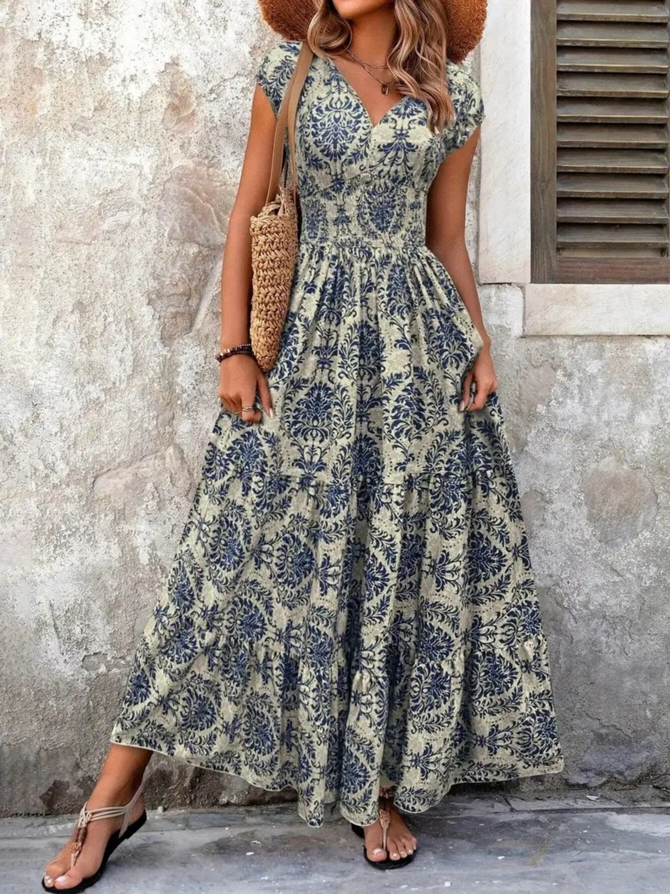 Printed Cap Sleeve Maxi Dress - Image 2
