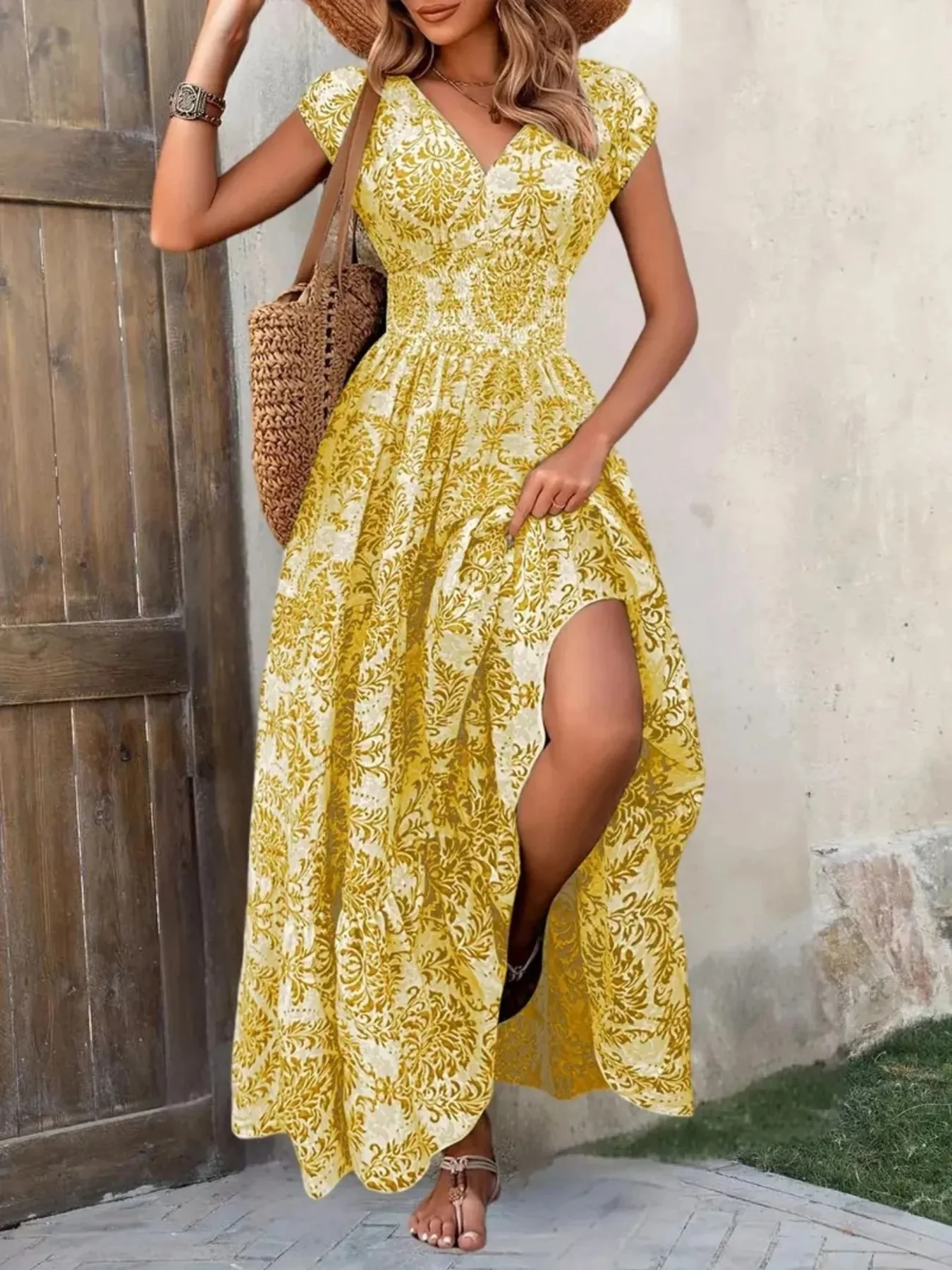 Printed Cap Sleeve Maxi Dress - Image 23