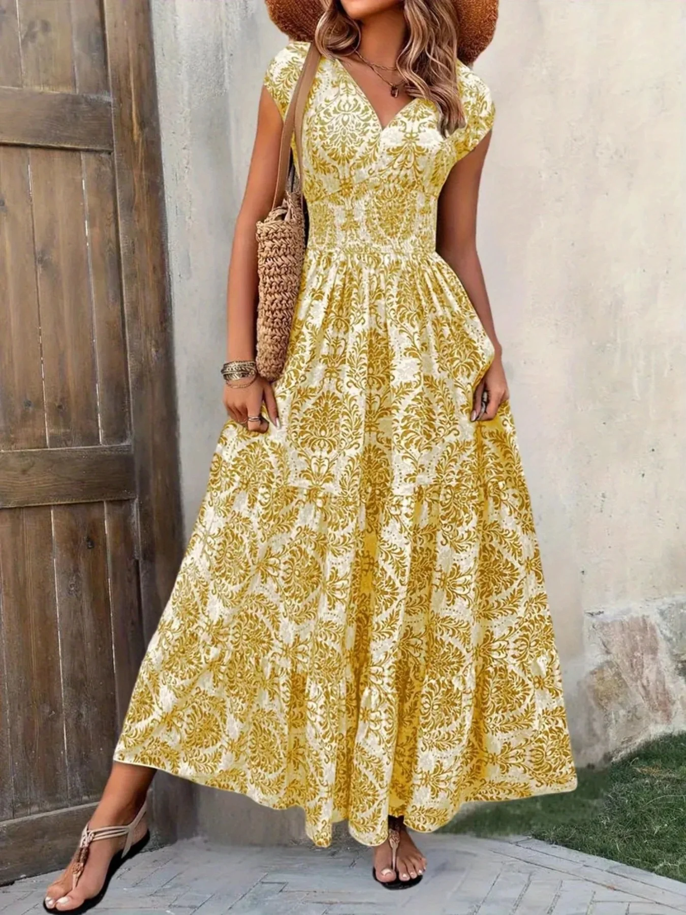 Printed Cap Sleeve Maxi Dress - Image 24