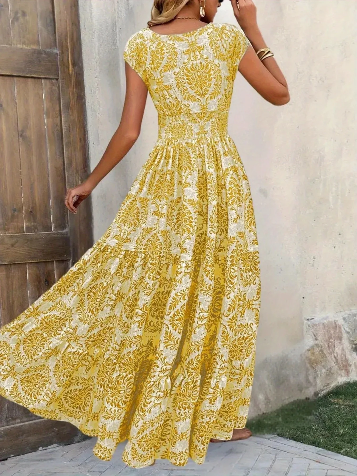 Printed Cap Sleeve Maxi Dress - Image 27