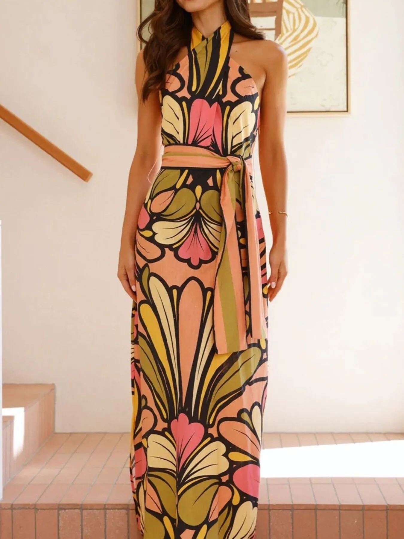 Printed Halter Neck Maxi Cami Dress - Image 3