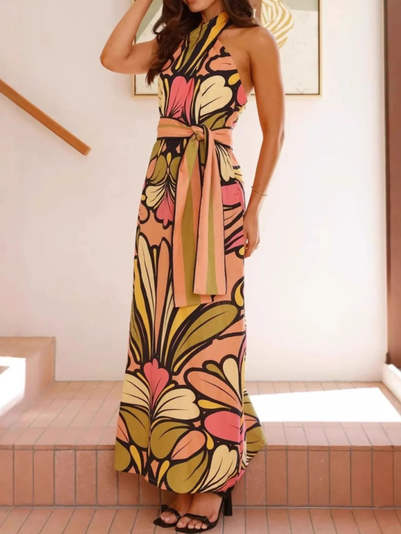 Printed Halter Neck Maxi Cami Dress - Image 8