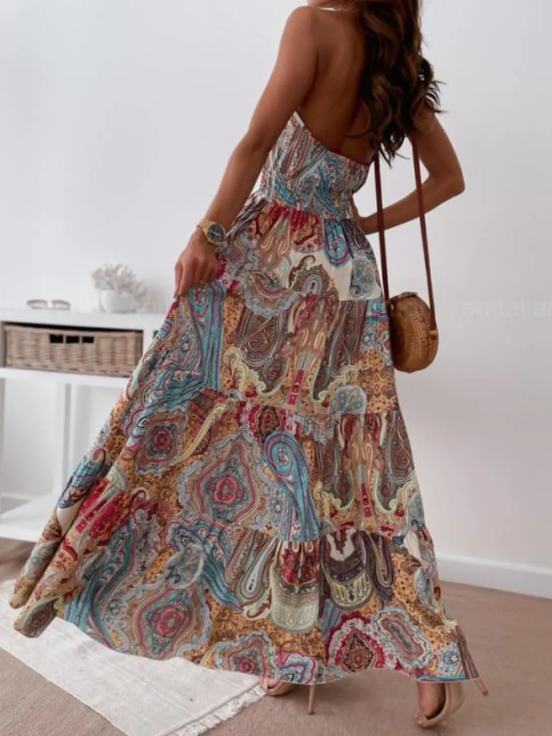 Printed Halter Neck Maxi Dress - Image 8