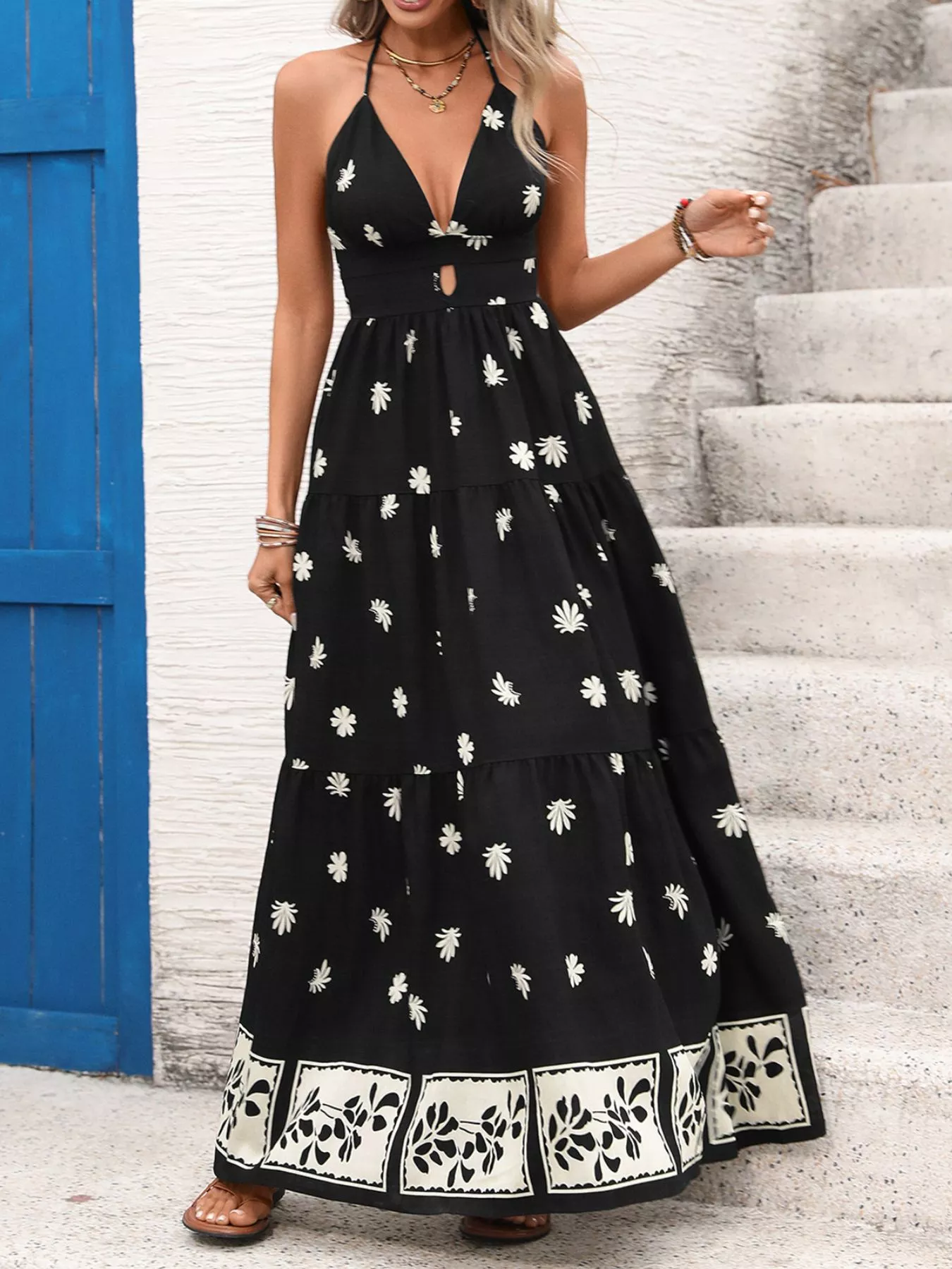 Printed Halter Neck Maxi Dress - Image 2