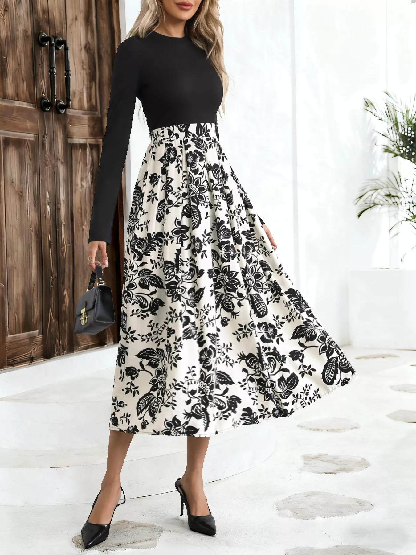 Printed Long Sleeve Midi Dress - Image 4