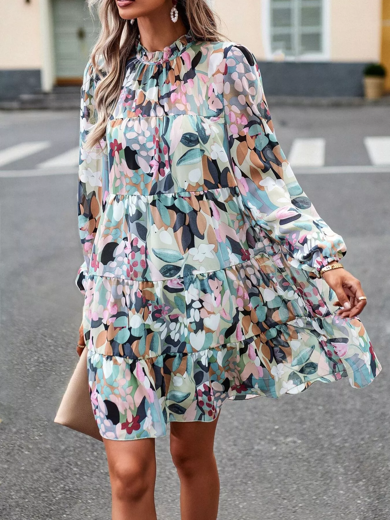 Printed Long Sleeve Mini Dress - Image 3