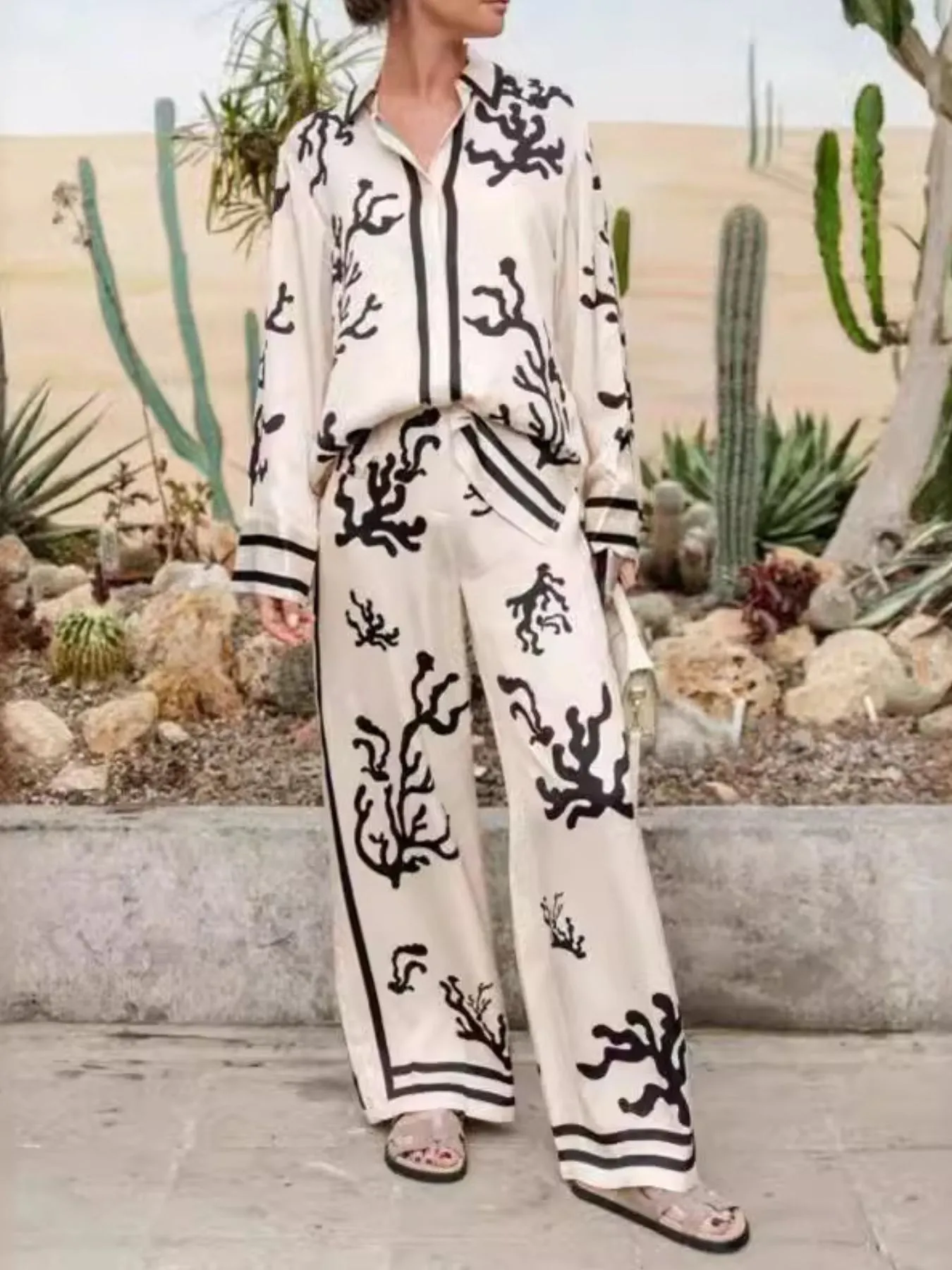 Printed Long Sleeve Shirt and Pants Set - Image 3