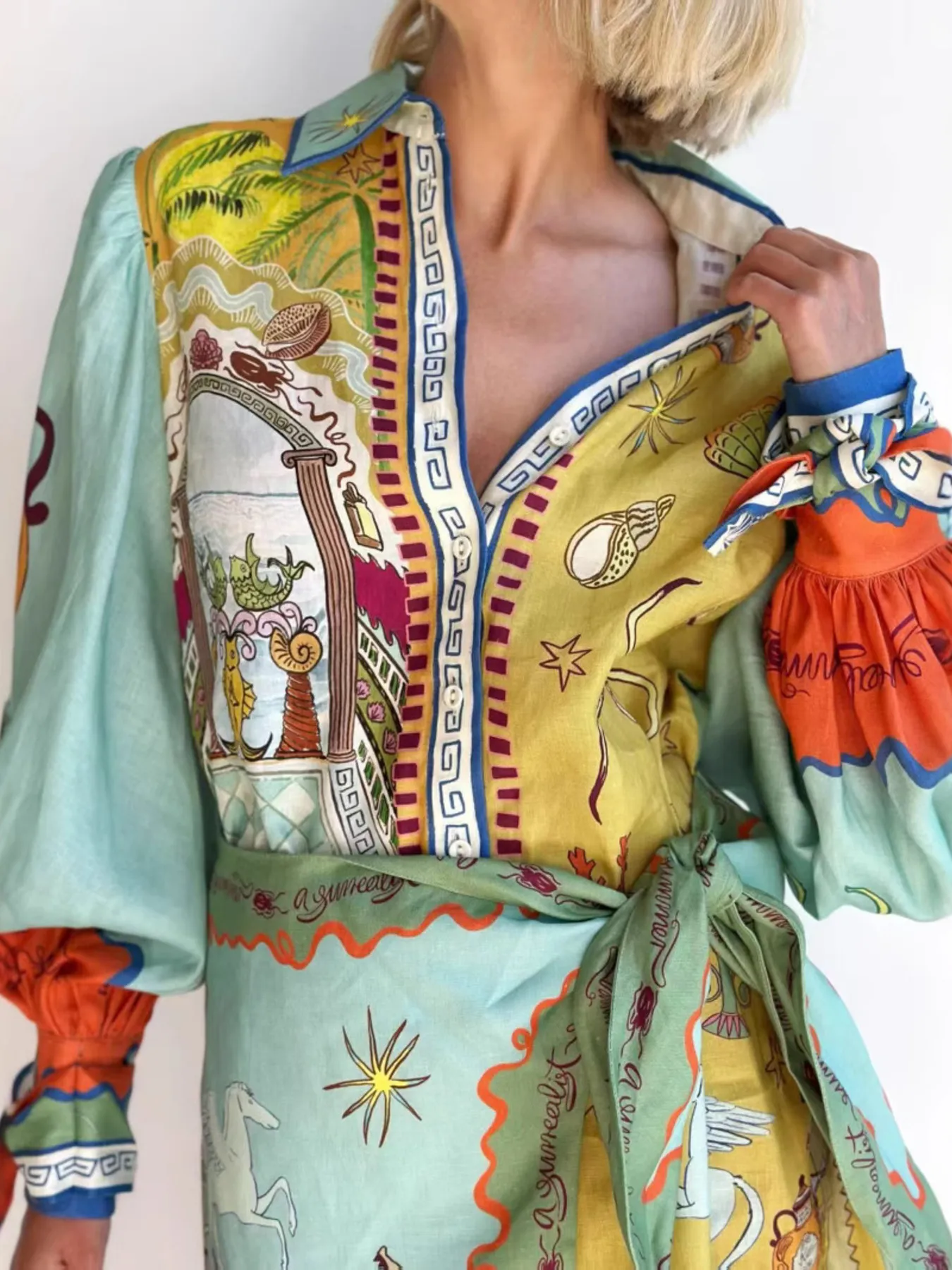 Printed Long Sleeve Shirt Dress - Image 2