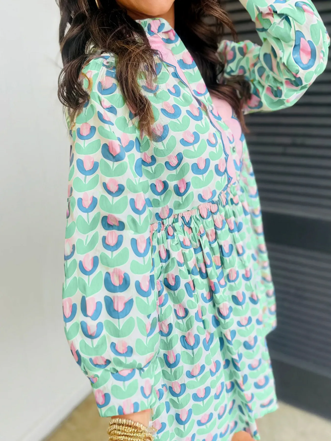 Printed Long Sleeve Shirt Dress - Image 2