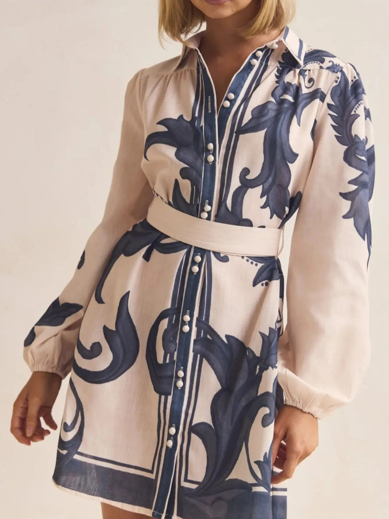 Printed Long Sleeve Shirt Dress - Image 2