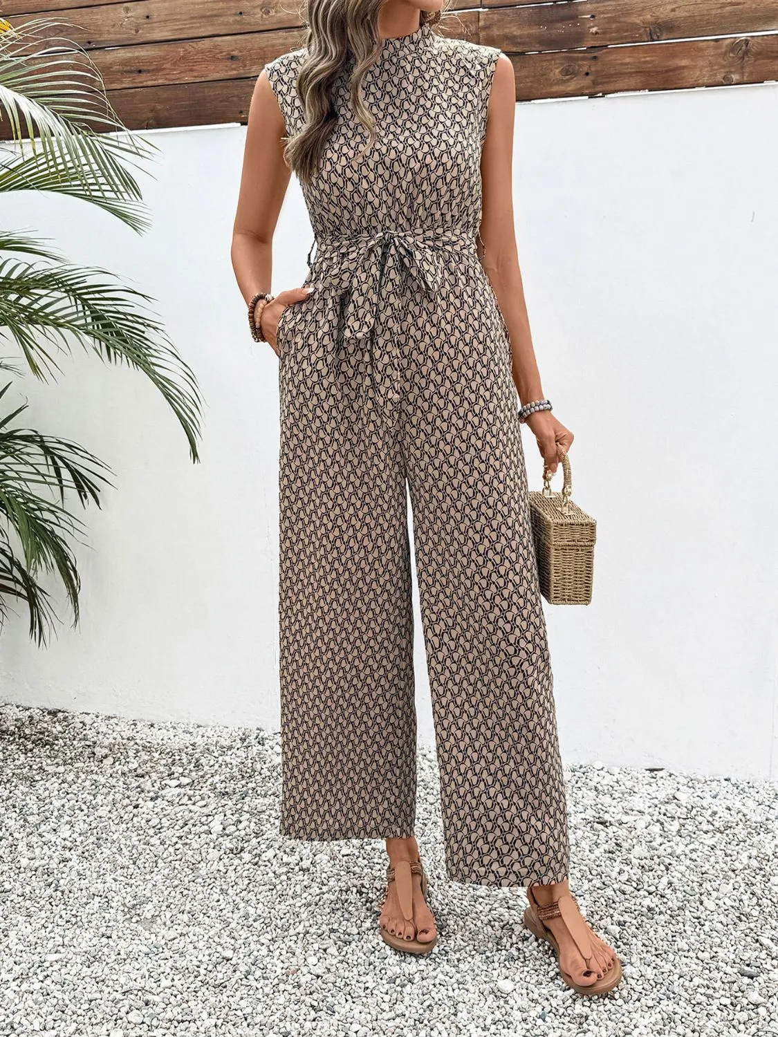 Printed Mock Neck Sleeveless Jumpsuit - Image 2