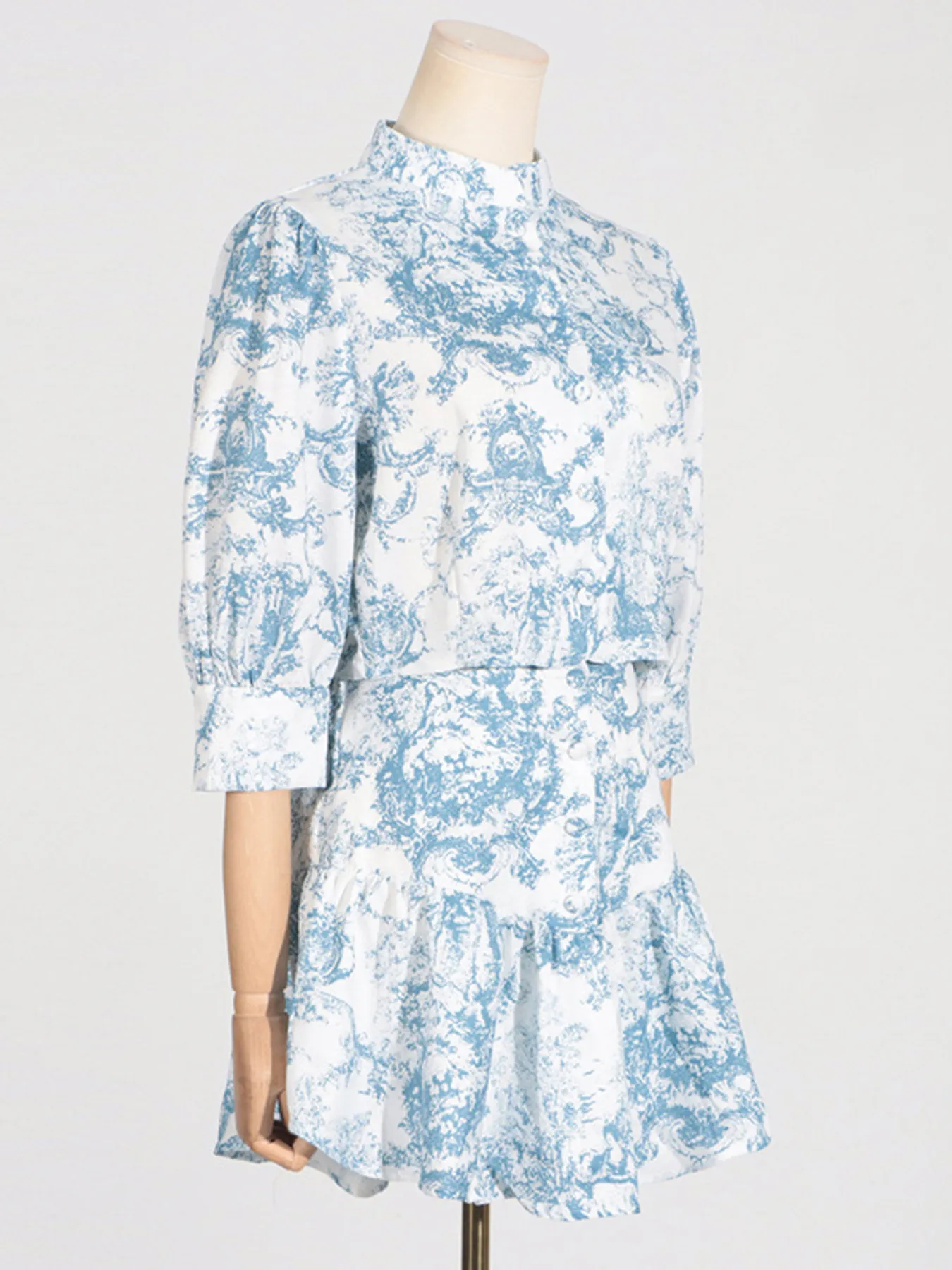 Printed Mock Neck Top and Skirt Set - Image 3