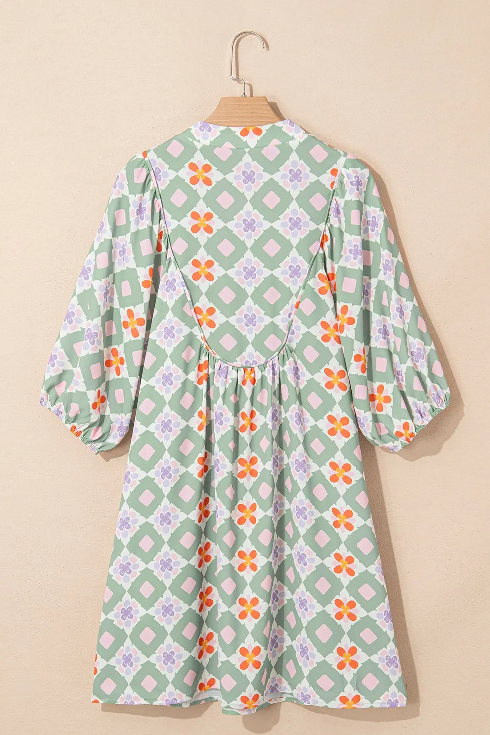 Printed Notched 3/4 Balloon Sleeves Loose Dress - Image 7