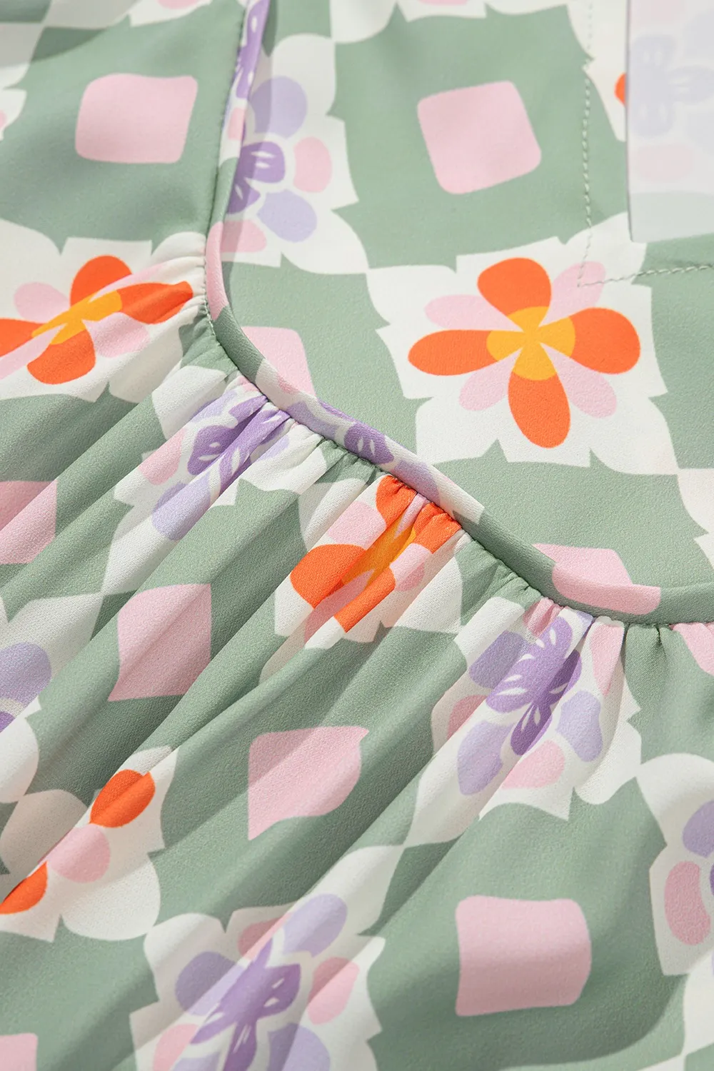 Printed Notched 3/4 Balloon Sleeves Loose Dress - Image 9